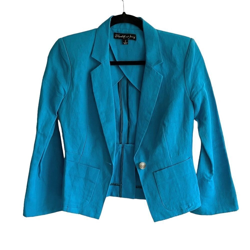 Elizabeth And James Linen Cropped Blazer Blue 2
